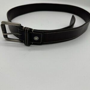 Coach dark brown leather suede with white stitching belt, 36"